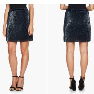 NWT 1.State Sequin Velvet Dramatic Dark Knight Black Blue Mini Skirt Women's 0